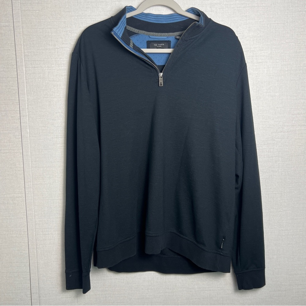 TED‎ BAKER Men’s Size 5 Large Half Zip Funnel Neck Sweater Black Long Sleeve